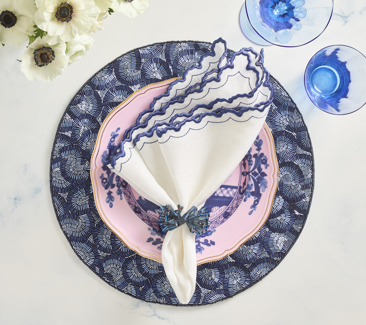 Arches Napkin in White & Blue, Set of 4