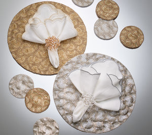 Lune Napkin in White, Gold & Silver, Set of 4