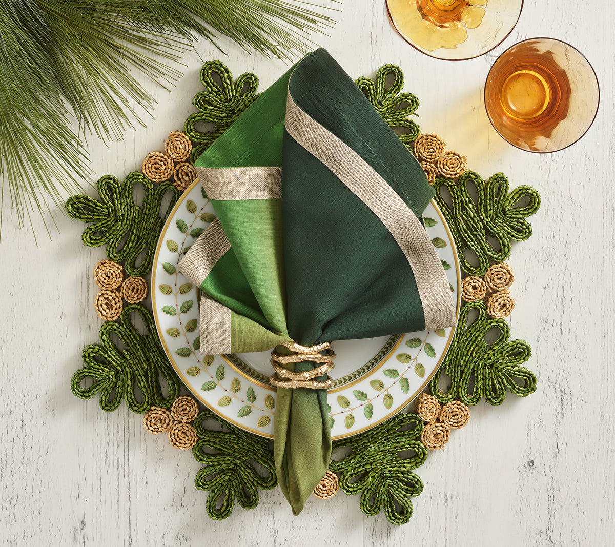 Dip Dye Napkin in Olive & Green, Set of 4
