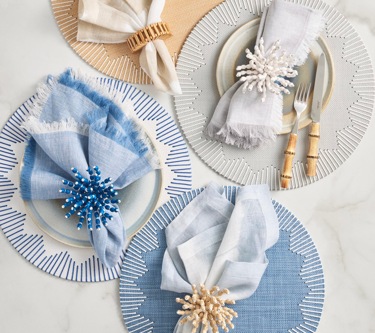 Dream Weaver Placemat in White & Blue, Set of 4