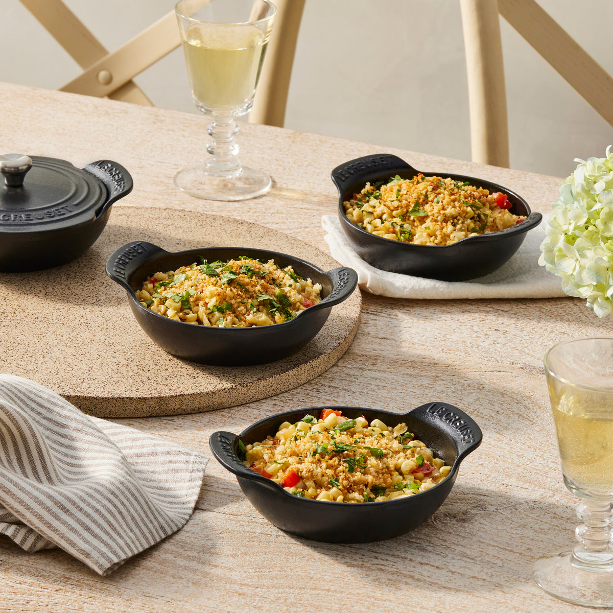 Mini Round Cocotte Base 1/3 QT in Matte Black, Set of 4