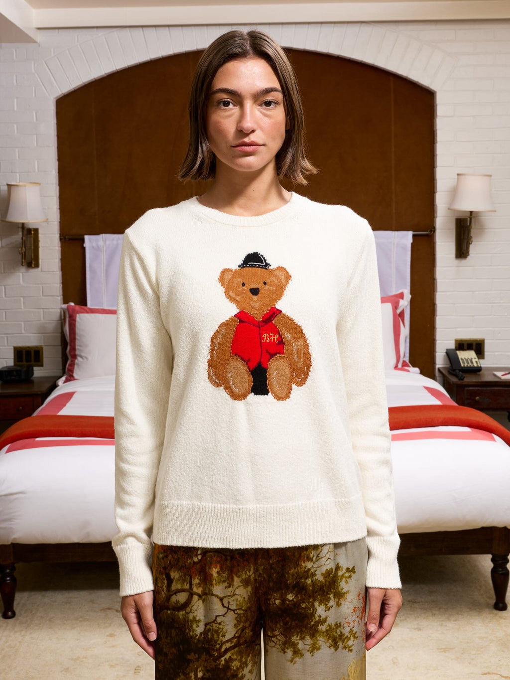 Bo Bear Cotton Crewneck RTW LINGUA FRANCA NYC Cream XS