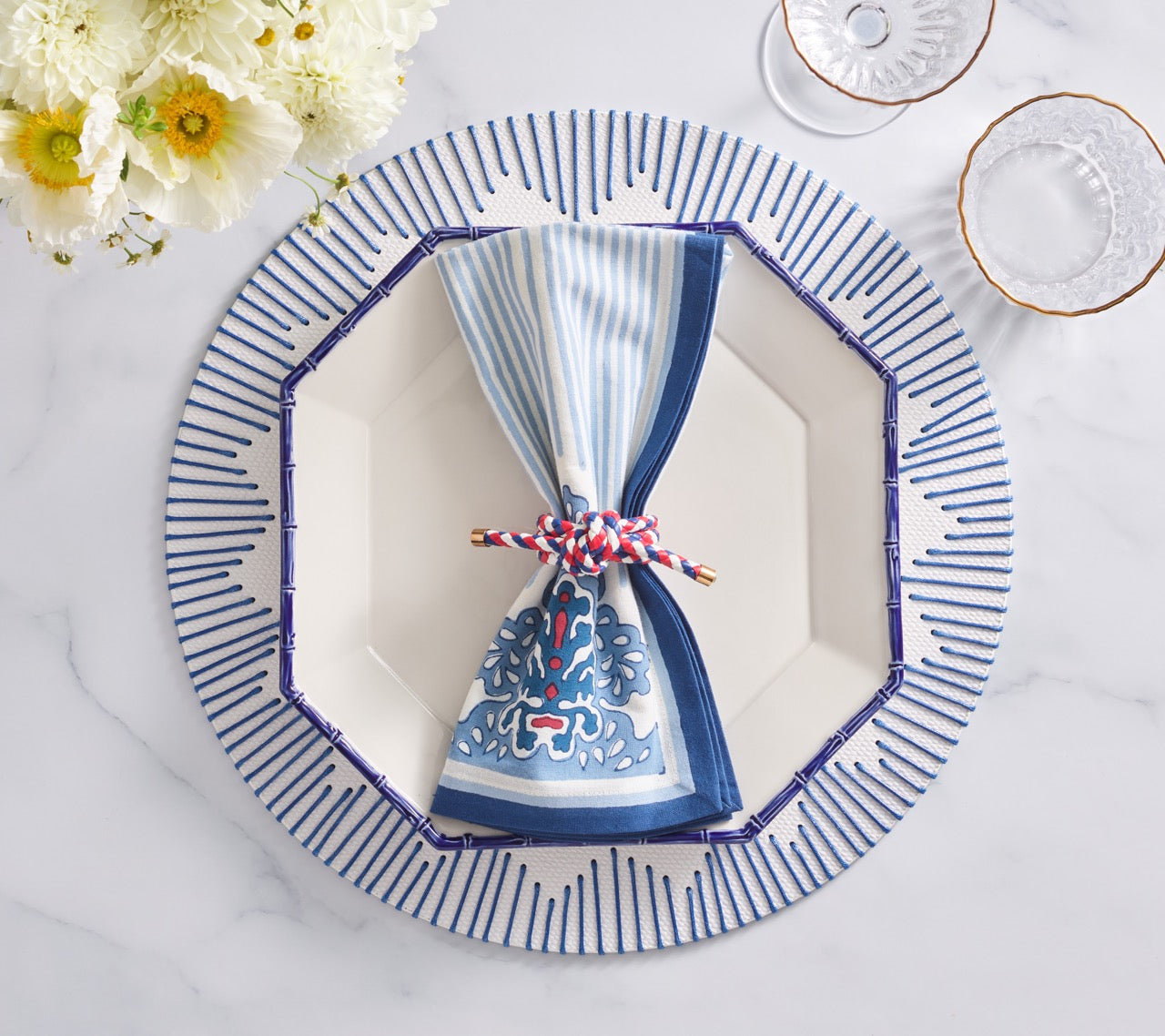 Rope Knot Napkin Ring in Red, White, Blue, Set of 4