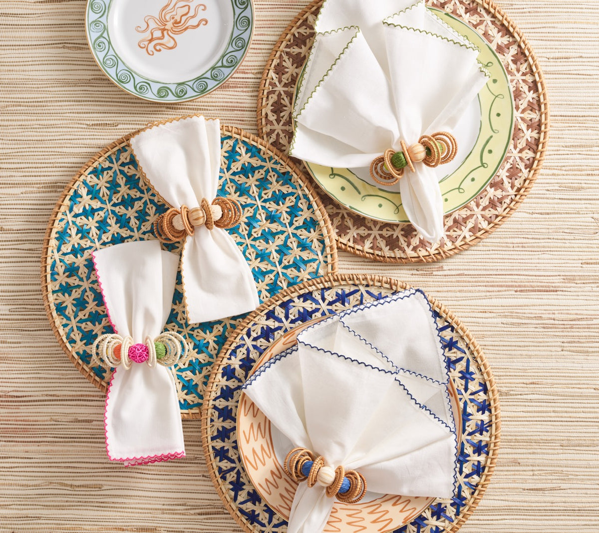 Lanai Placemat in Natural & Blue, Set of 4