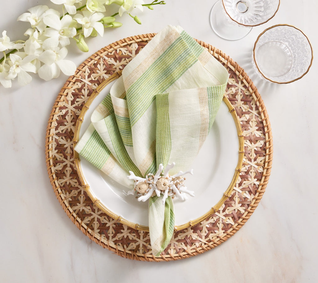 Broad Stripe Napkin in Green & White, Set of 4