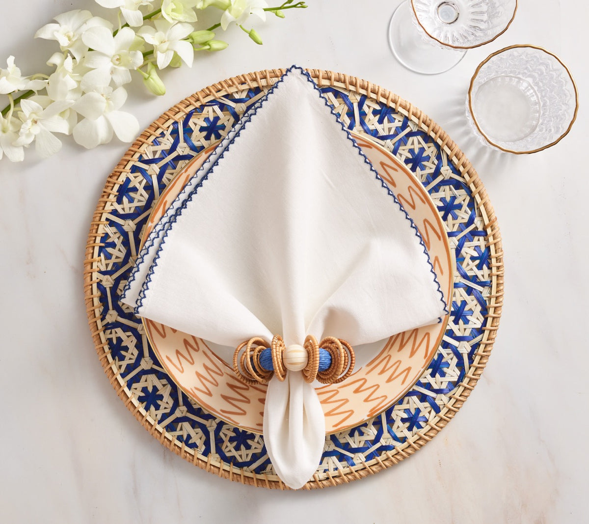 Lanai Placemat in Natural & Blue, Set of 4