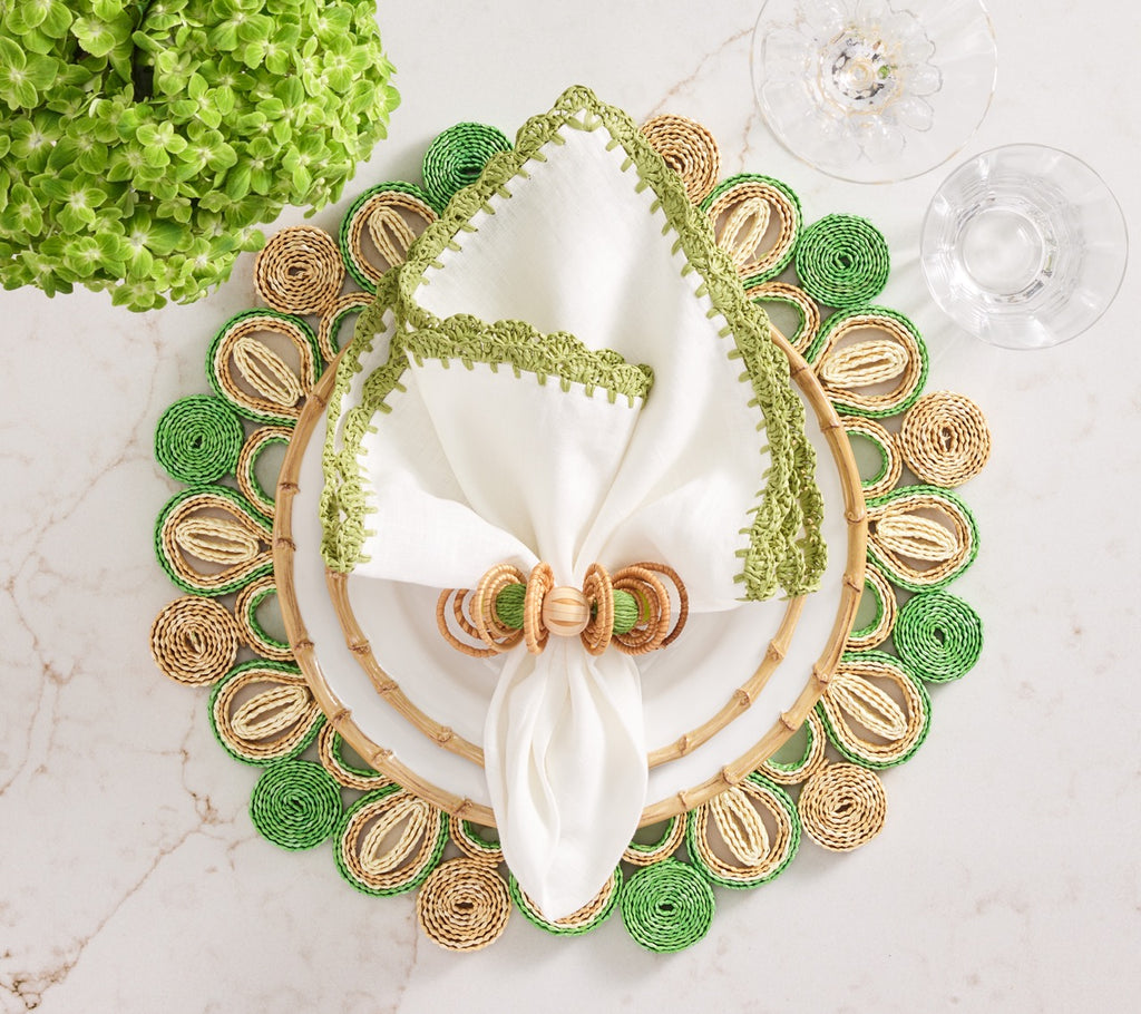 Calypso Napkin Ring in Natural & Green, Set of 4