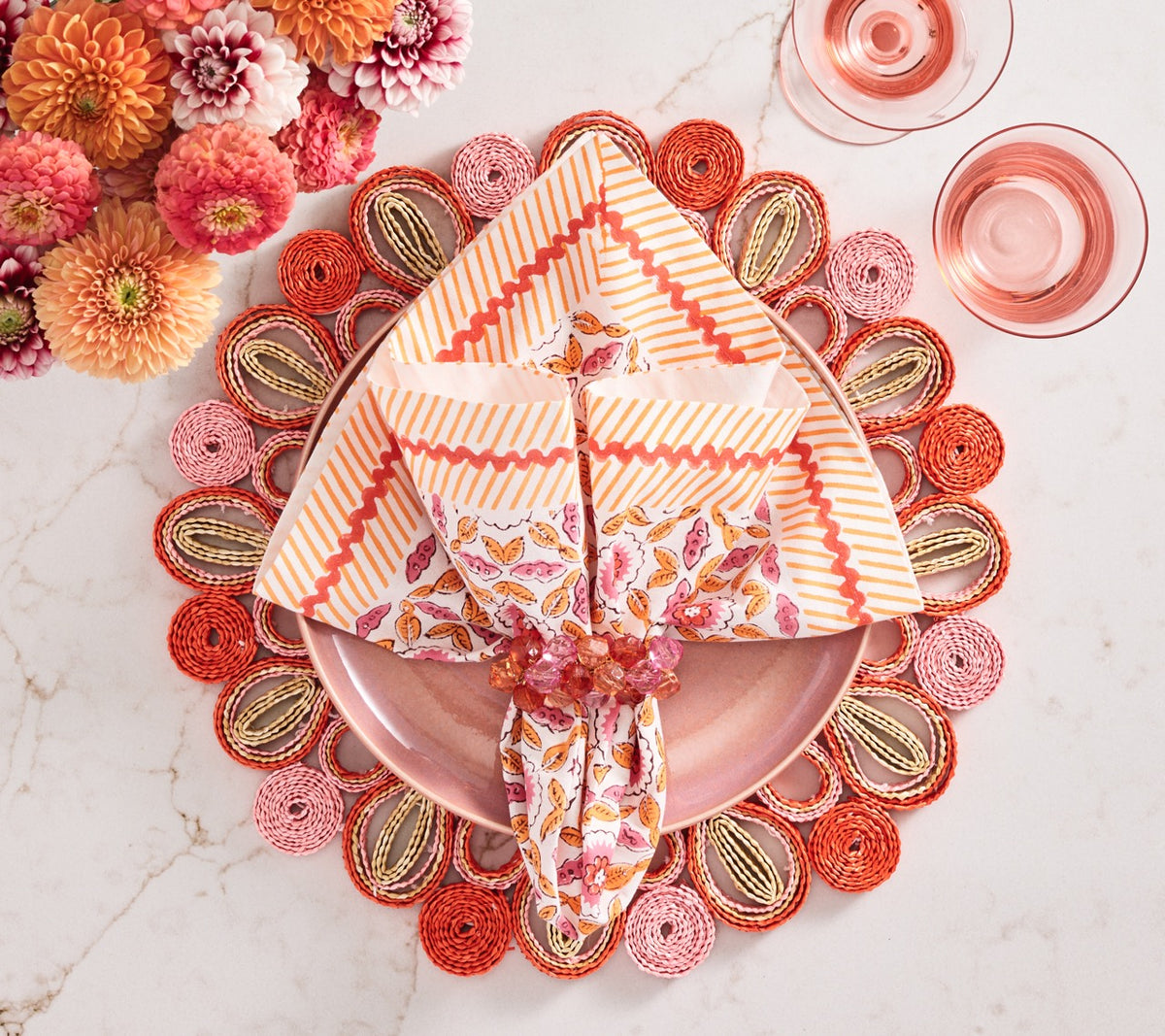 Marisol Placemat in Pink & Orange, Set of 4