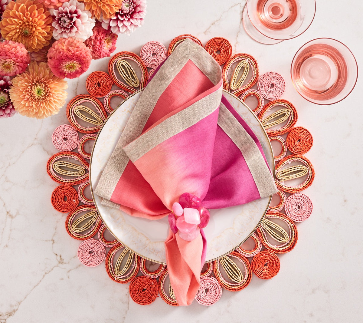 Marisol Placemat in Pink & Orange, Set of 4