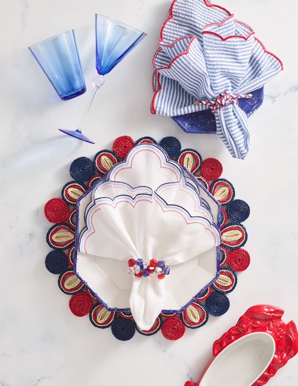 Rope Knot Napkin Ring in Red, White, Blue, Set of 4