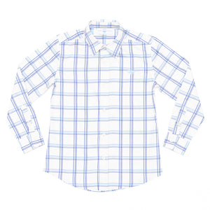 Henry Duvall Bennett Button Down in Prescott Plaid, classic boys fall dress shirt in crisp ivory and blue check, perfect for pairing with velvet trousers and coordinating sibling styles