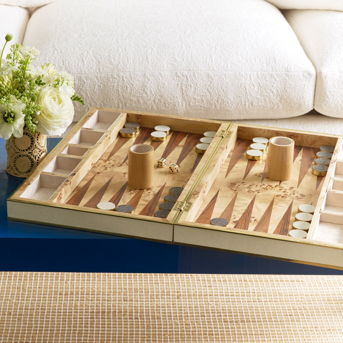 Cream Shagreen Backgammon Set with Dice