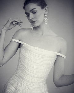 Cosette Dress in Ivory Silk Wool with Beaded Fringe