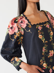 Tara Dress in Black Victorian Floral