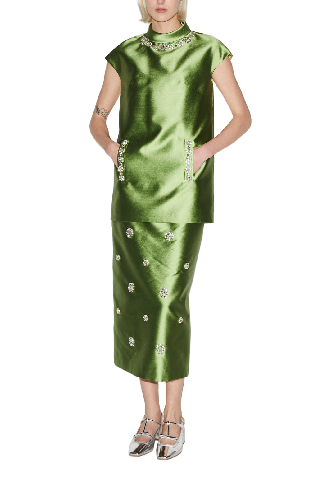 Vania Skirt Jade Embellished Mikado