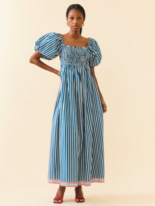 Aurora Dress in Navy Stripe