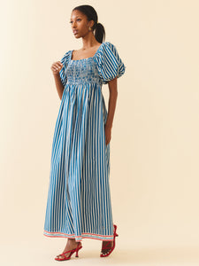 Aurora Dress in Navy Stripe