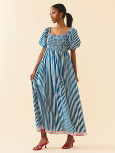 Aurora Dress in Navy Stripe