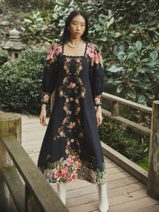 Tara Dress in Black Victorian Floral