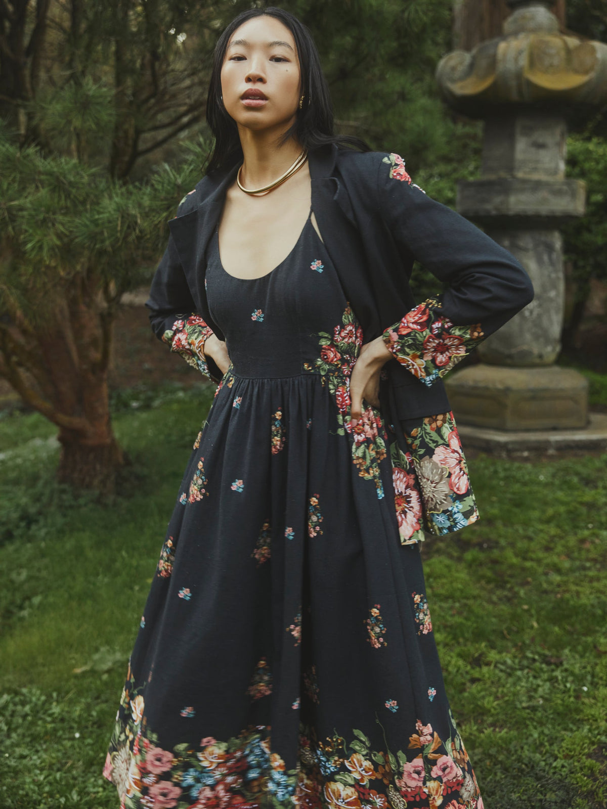 Katherine Dress in Black Victorian Floral