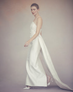 Gabi Gown in Ivory Silk Wool with Ivory Meadow Embellishment