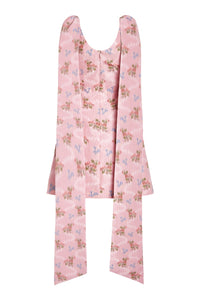 OTM Exclusive: Gita Pink Floral Ikat Scoop Neck Mini Dress With Shoulder Trains