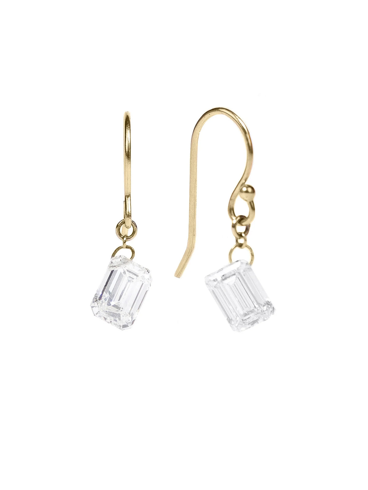 Floating 2 Carat Emerald Cut Diamond Earrings