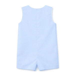 Henry Duvall Jennings Jon Jon in Bailey’s Bay Blue cotton with hand-smocked sailboats, classic heirloom baby boy summer outfit