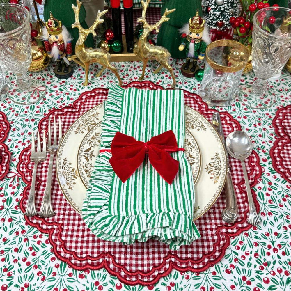 Ruffle Napkin in Green Stripes, Set of 4