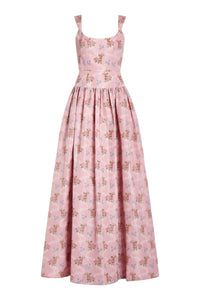 OTM Exclusive: Octavia Pink Floral Ikat Drop Waist Gown