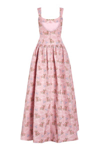 OTM Exclusive: Octavia Pink Floral Ikat Drop Waist Gown