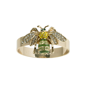 Skinny Stripey Bee Napkin Rings in Green, Set of Four