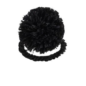 Straw Pompom Napkin Rings in Black, Set of Four