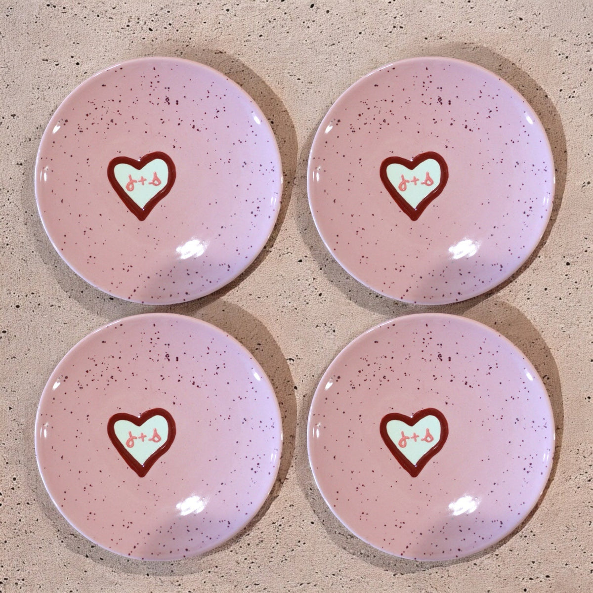 Hand-painted Custom Heart Initial Tiny Plates, Set of 4