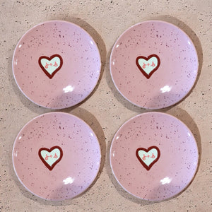 Hand-painted Custom Heart Initial Tiny Plates, Set of 4