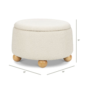 Tuffet Storage Ottoman in Performance Ivory Boucle with Honey Ball Feet