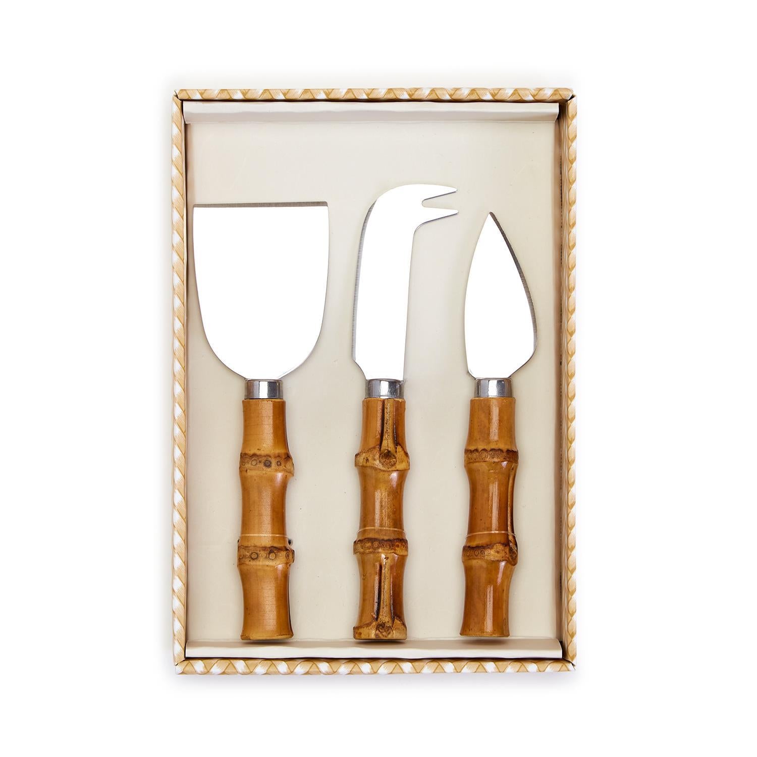 Natural Bamboo Handle Cheese Knives in Gift Box, Set of 3