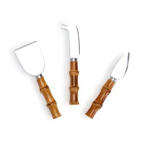 Natural Bamboo Handle Cheese Knives in Gift Box, Set of 3