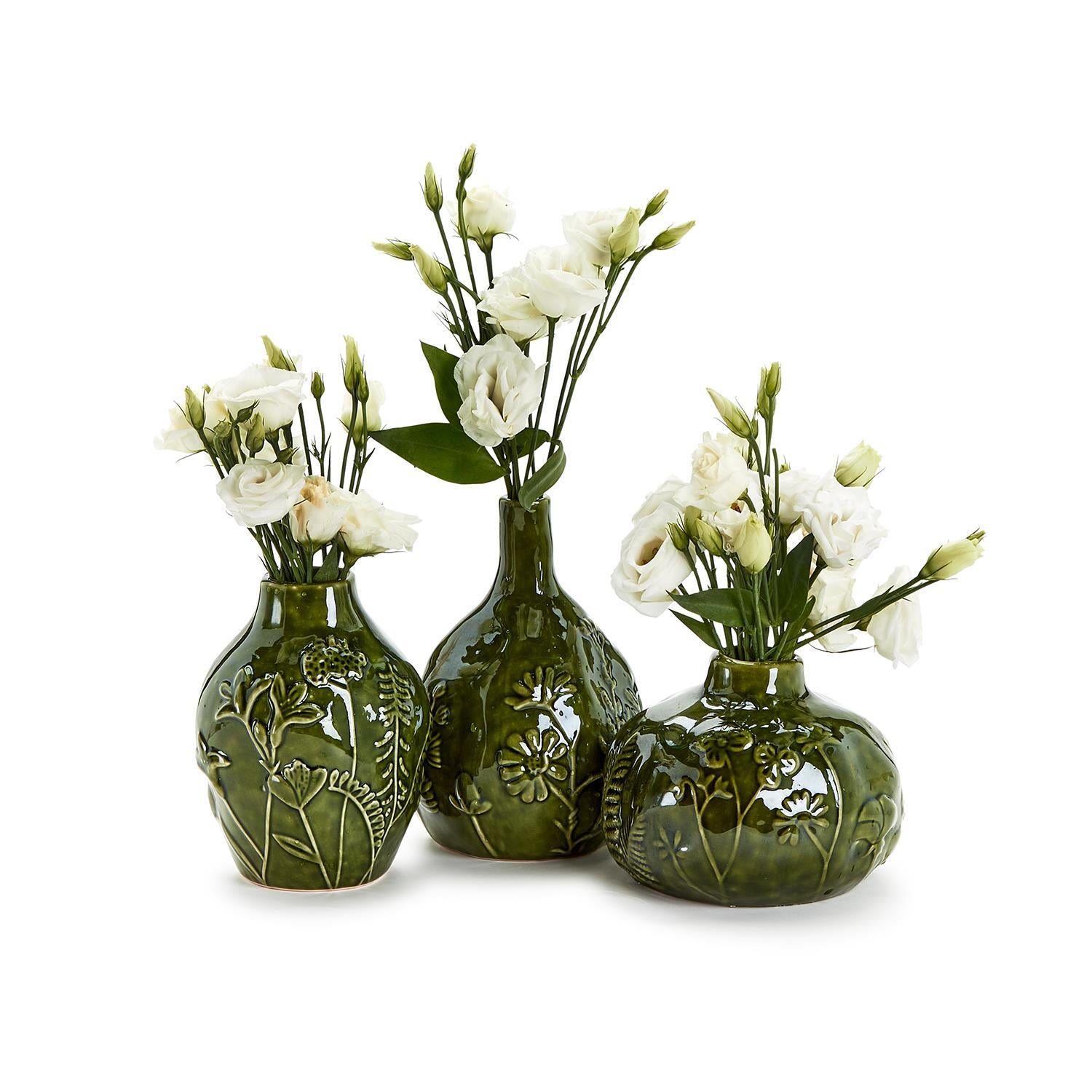 Floral Scape Relief Pattern Vase, Set of 3