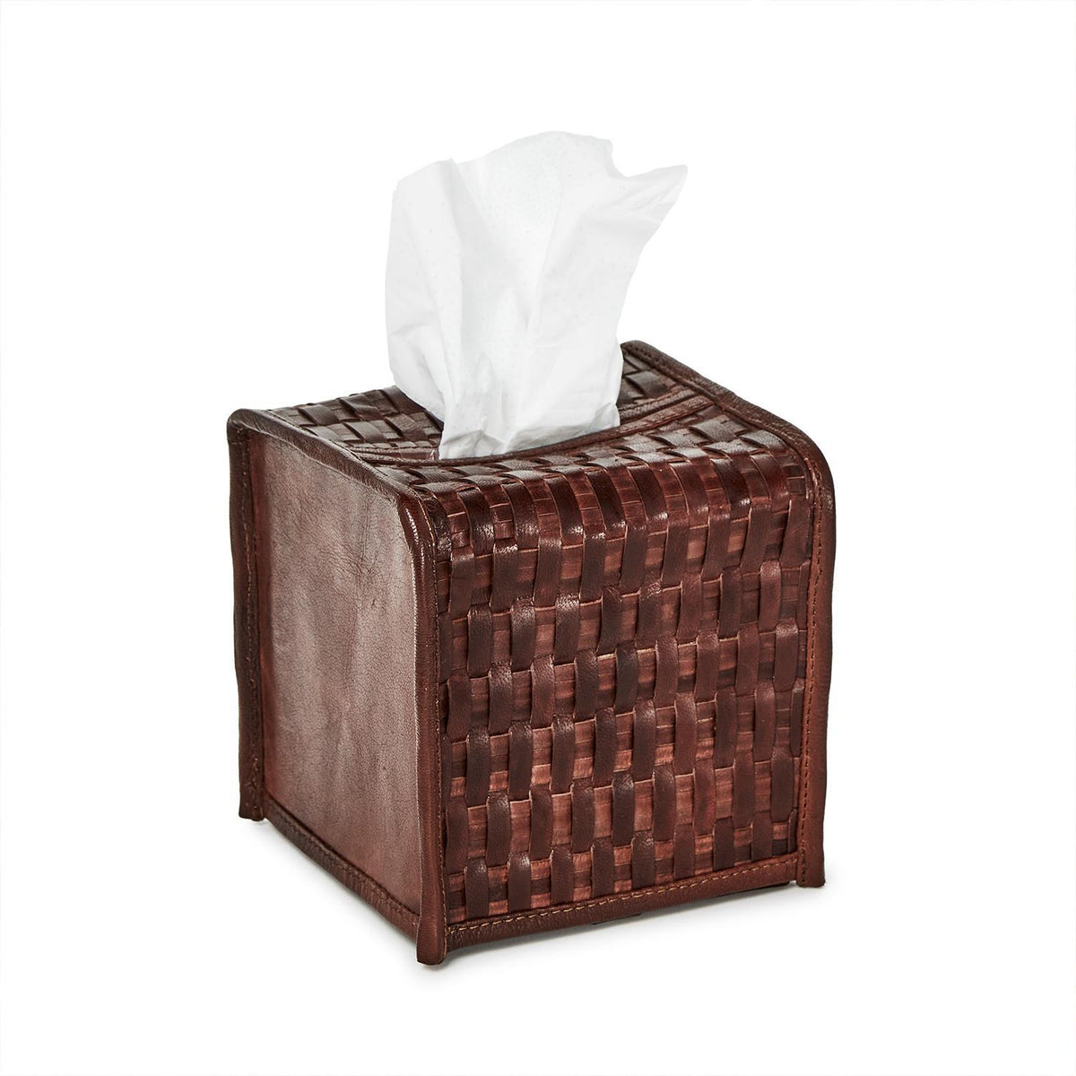 Chestnut Woven Leather Tissue Box Cover