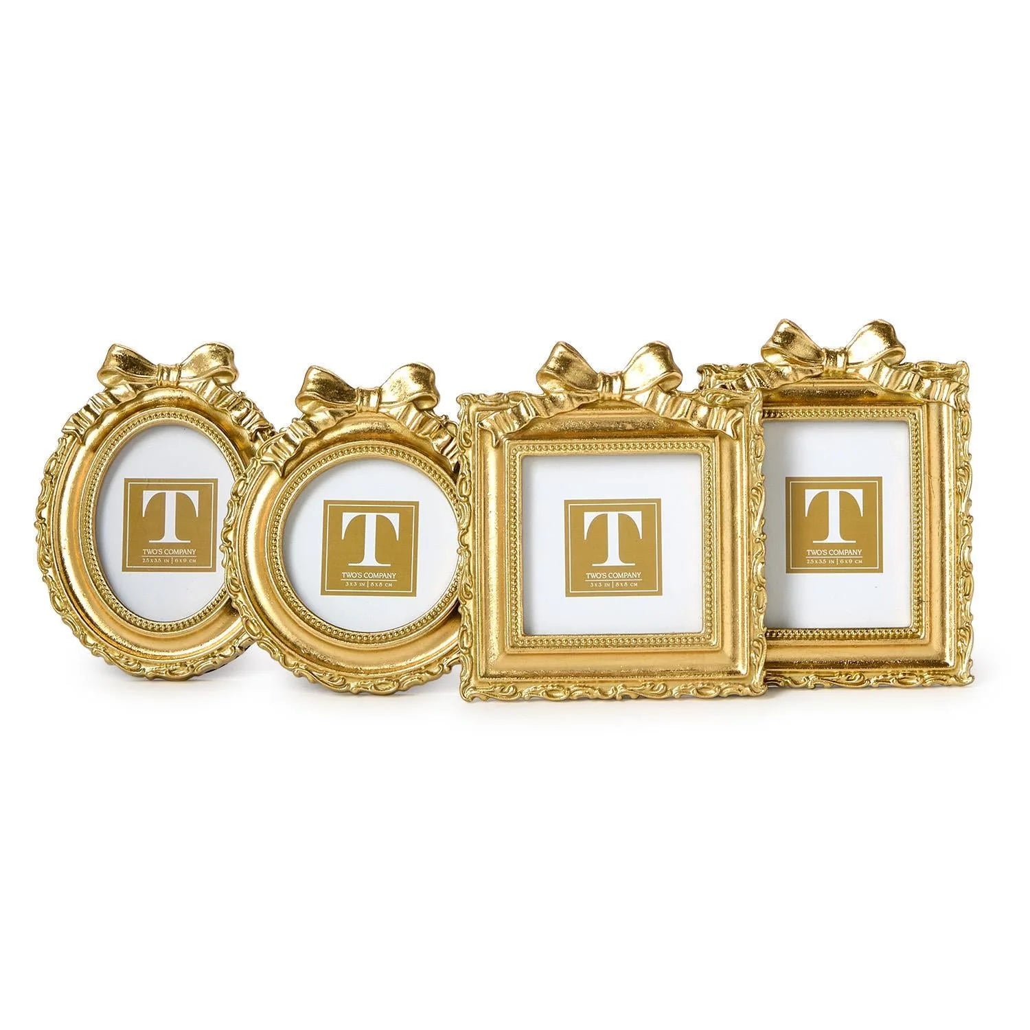 Vintage Gold Mini Photo Frame with Accent Bow, Set of 4
