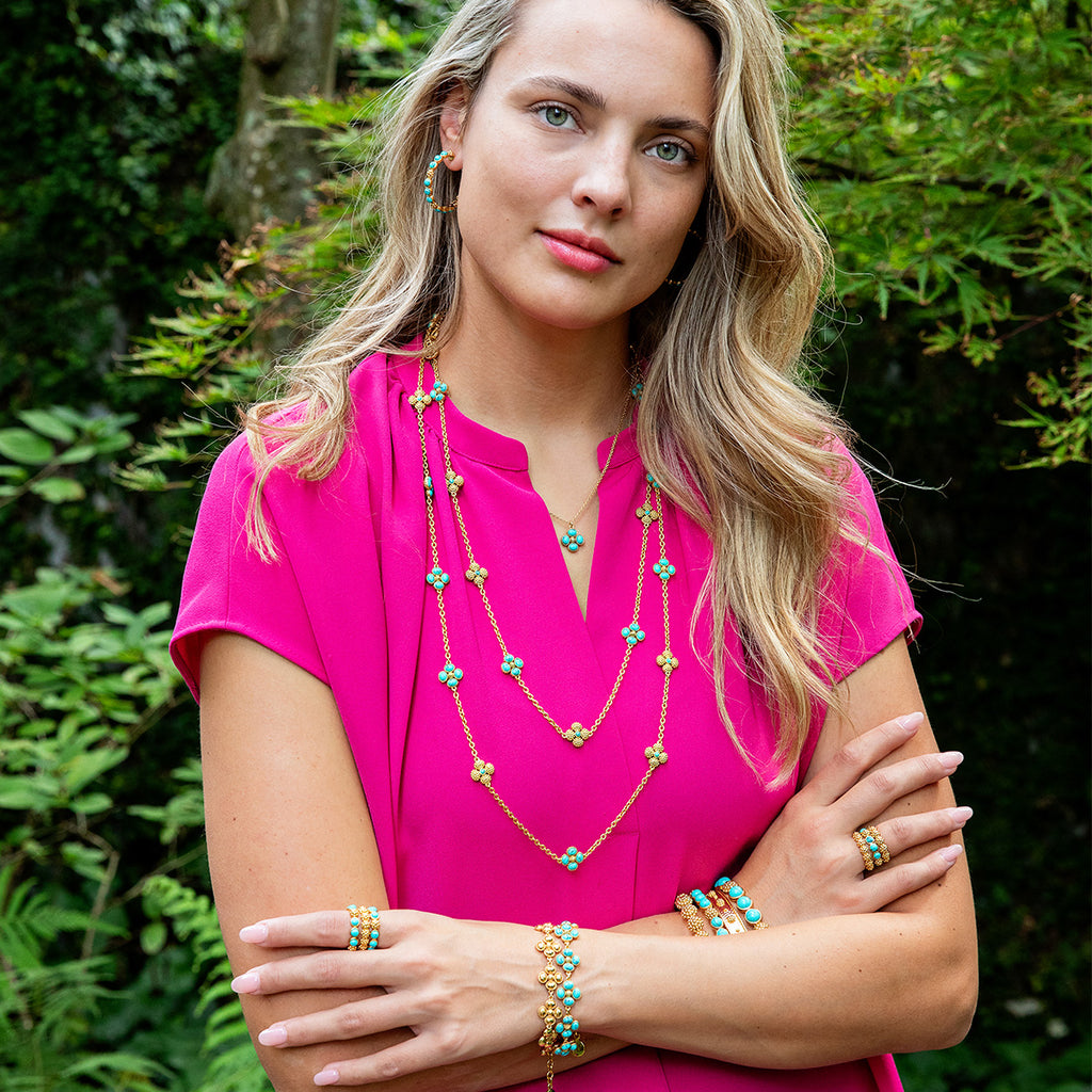 Berry Clover Double Sided Necklace 28" in Turquoise