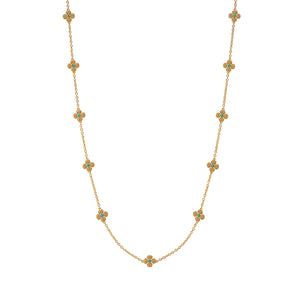 Berry Clover Double Sided Necklace 28" in Turquoise