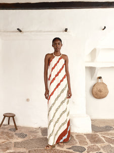 Ipanema Cotton Maxi Dress in Ivory Striped Helechos