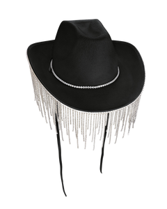 Black Diamanté Fringe Cowgirl Hat