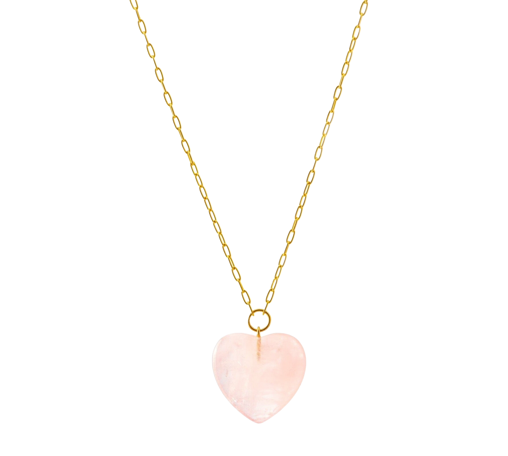 Rose Quartz Heart Pendant on Gold Chain