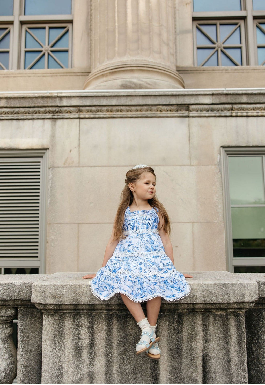 Jaylin Blue and White Linen Sleeveless Summer Dress - Petite Maison Kids