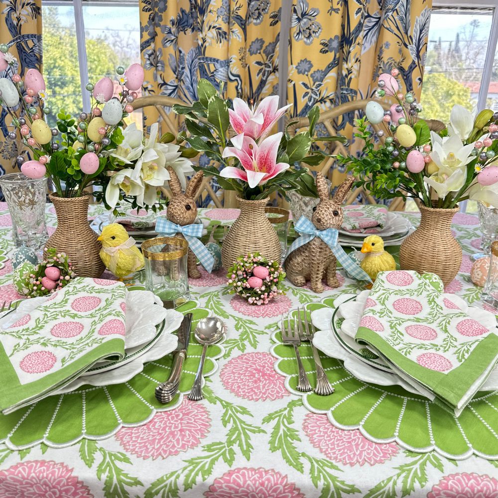Easter tablescape, Easter Napkins Easter, pink and green napkins