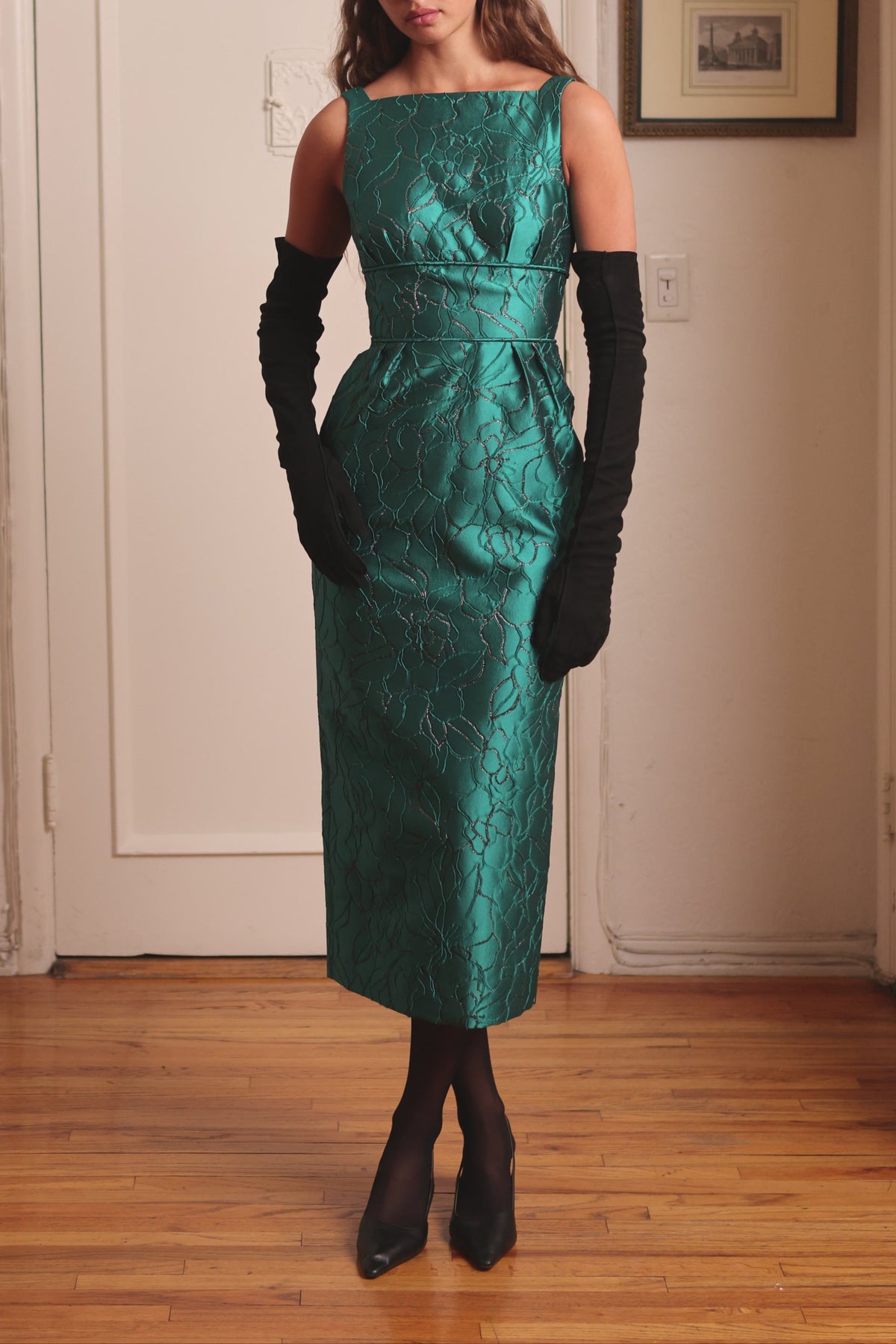 Waist Inset Slim Dress in Teal