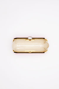 Bella Rosa Collection's Bella Clutch Pink Petite with gold-tone hardware against a white background.